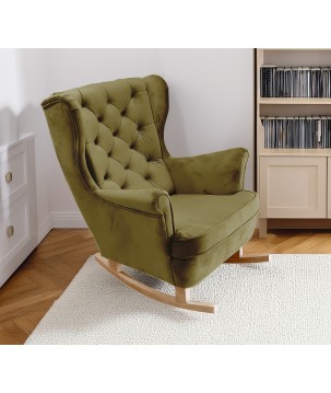 Fotel USZAK bujany tapicerowany z podłokietnikami, kolor Zielony tkanina MAGIC VELVET