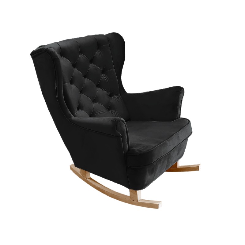 Fotel USZAK bujany tapicerowany z podłokietnikami, kolor Czarny tkanina MAGIC VELVET