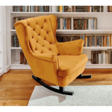 Fotel USZAK bujany tapicerowany z podłokietnikami, kolor Złoty tkanina MAGIC VELVET