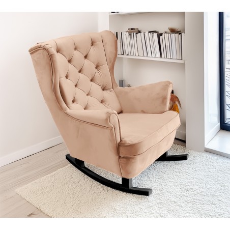 Fotel USZAK bujany tapicerowany z podłokietnikami, kolor Pudrowy róż tkanina MAGIC VELVET