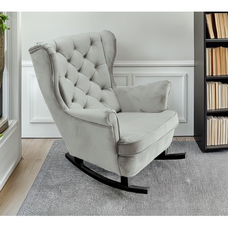 Fotel USZAK bujany tapicerowany z podłokietnikami, kolor Popielaty tkanina MAGIC VELVET