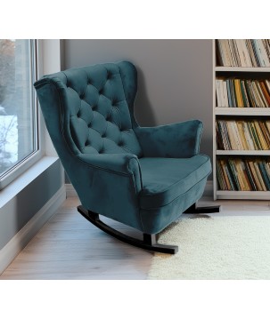 Fotel USZAK bujany tapicerowany z podłokietnikami, kolor Granatowy tkanina MAGIC VELVET