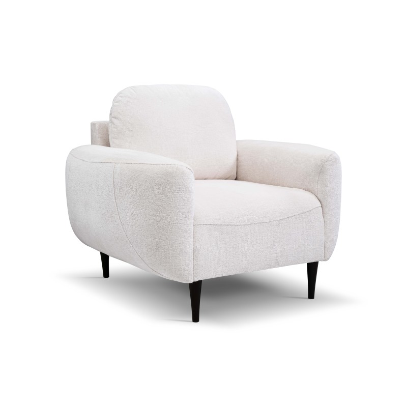 Fotel BOHO na drewnianych nogach z oparciem i podłokietnikami w tkaninie Perfect Harmony 01