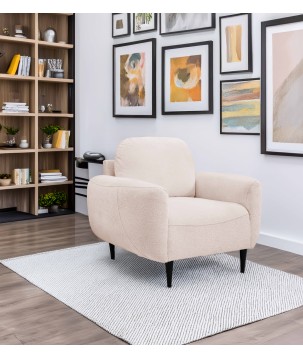 Fotel BOHO na drewnianych nogach z oparciem i podłokietnikami w tkaninie Perfect Harmony 02