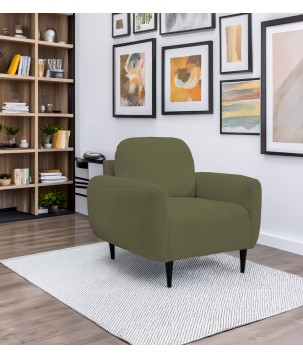 Fotel BOHO na drewnianych nogach z oparciem i podłokietnikami w tkaninie Perfect Harmony 39