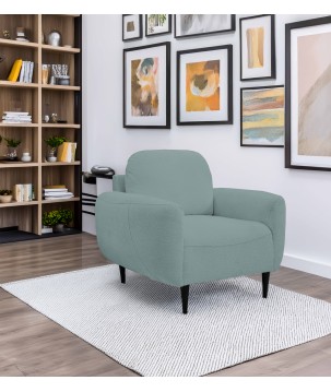 Fotel BOHO na drewnianych nogach z oparciem i podłokietnikami w tkaninie Perfect Harmony 72