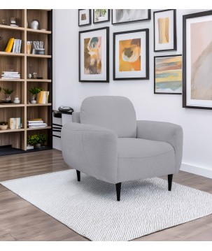 Fotel BOHO na drewnianych nogach z oparciem i podłokietnikami w tkaninie Perfect Harmony 82