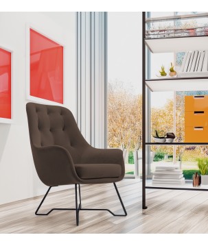 Fotel EZO na stalowych nogach z oparciem i podłokietnikami w tkaninie Monolith 29