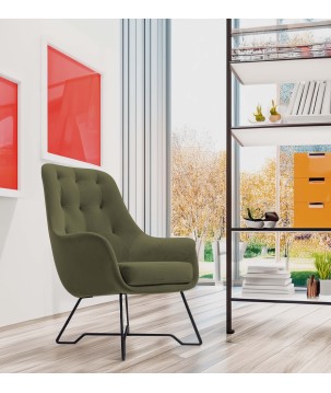 Fotel EZO na stalowych nogach z oparciem i podłokietnikami w tkaninie Monolith 38