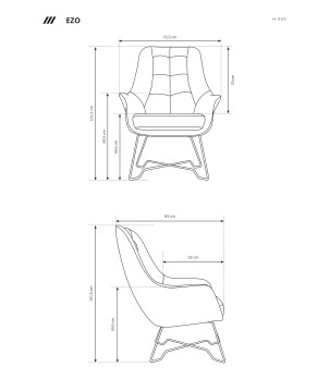 Fotel EZO na stalowych nogach z oparciem i podłokietnikami w tkaninie Monolith 62