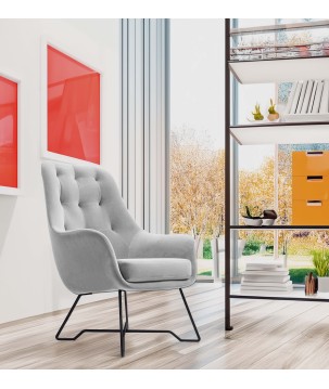 Fotel EZO na stalowych nogach z oparciem i podłokietnikami w tkaninie Monolith 84