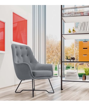 Fotel EZO na stalowych nogach z oparciem i podłokietnikami w tkaninie Monolith 85