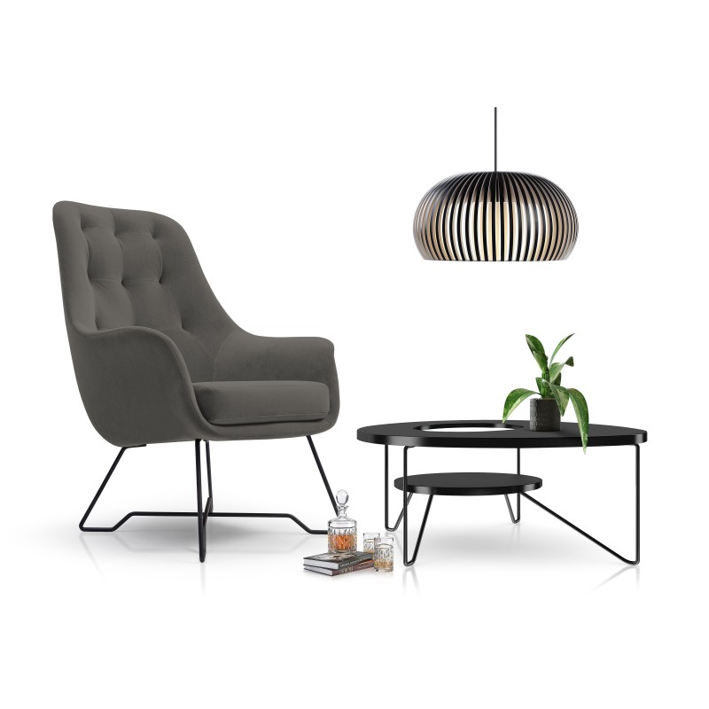 Fotel EZO na stalowych nogach z oparciem i podłokietnikami w tkaninie Monolith 92