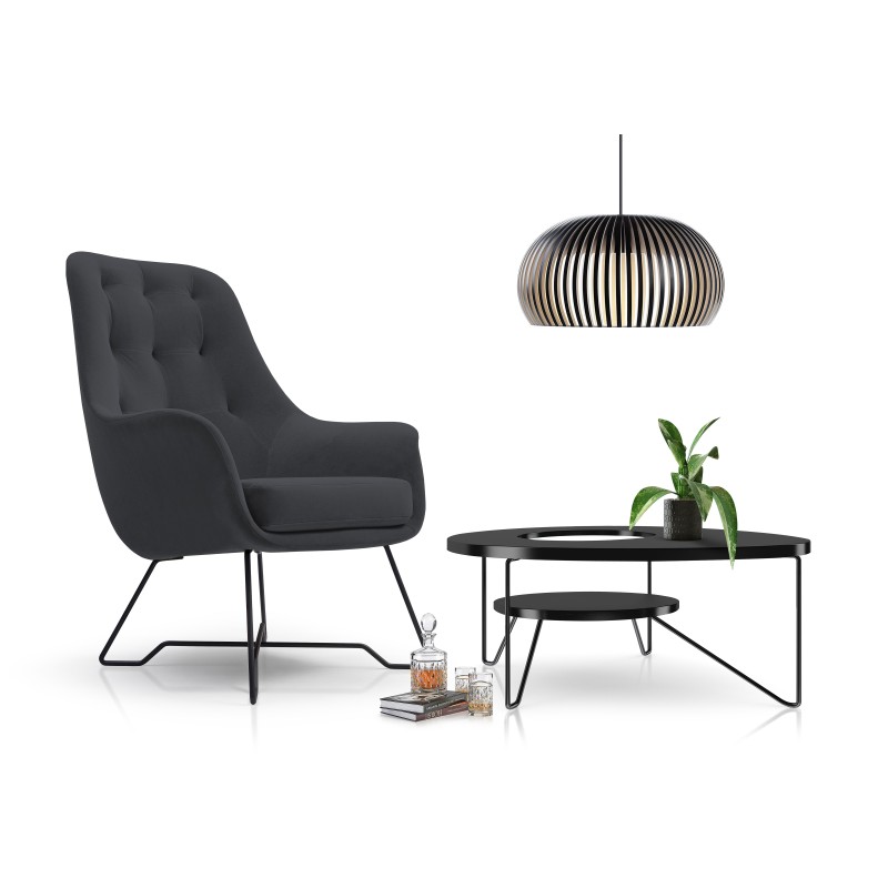 Fotel EZO na stalowych nogach z oparciem i podłokietnikami w tkaninie Monolith 97