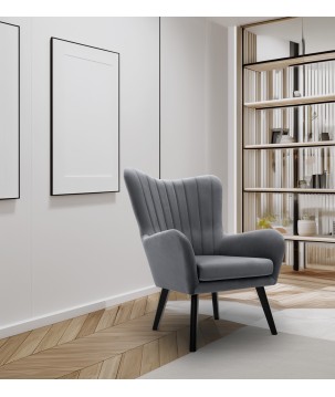Fotel TED z wysokim oparciem i siedziskiem w tkaninie VELLUTO 18