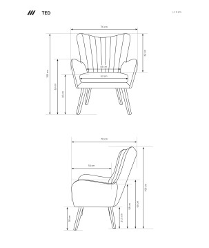 Fotel TED z wysokim oparciem i siedziskiem w tkaninie VELLUTO 31