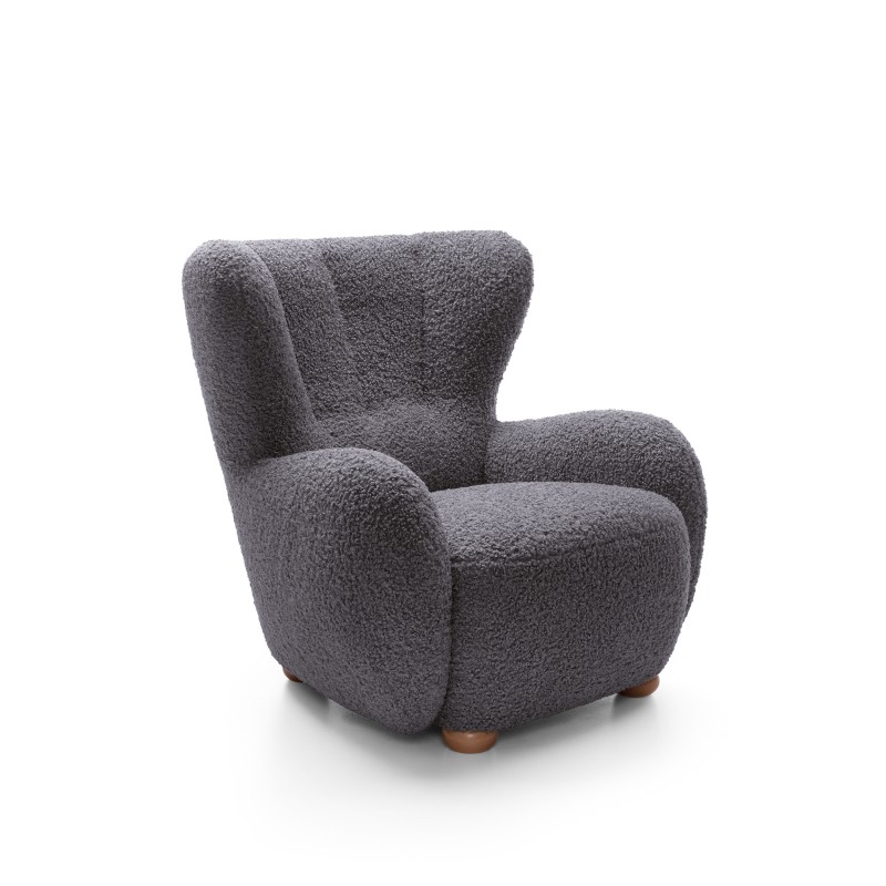 Fotel CIRO z szerokim siedziskiem i drewnianymi nogami w tkaninie ROLF 08