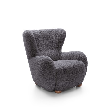 Fotel CIRO z szerokim siedziskiem i drewnianymi nogami w tkaninie ROLF 08