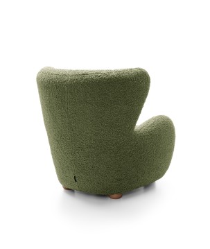 Fotel CIRO z szerokim siedziskiem i drewnianymi nogami w tkaninie ROLF 14