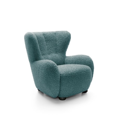 Fotel CIRO z szerokim siedziskiem i drewnianymi nogami w tkaninie ROLF 17