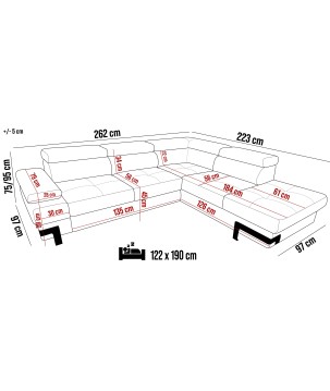 Narożnik EMPORIO L Prawostronny z funkcją spania Prawostronny w ktaninie SERENO 695 WERSAL