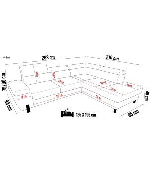Narożnik MOLINA L układ L Lewostronny z funkcją spania w tkaninie CLOUD WERSAL