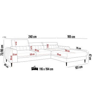 Narożnik MONTELLA L układ L Prawostronny z funkcją spania WERSAL