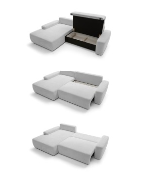 Narożnik BOULI Lewostronny z Elektryczną Regulacją wolnostojący tkanina Raven 06 Jasny Popielaty DOMO HOME