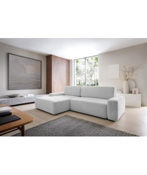 Narożnik BOULI Lewostronny z Elektryczną Regulacją wolnostojący tkanina Raven 06 Jasny Popielaty DOMO HOME