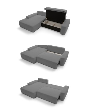 Narożnik BOULI Lewostronny z Elektryczną Regulacją wolnostojący tkanina Raven 10 Szary DOMO HOME