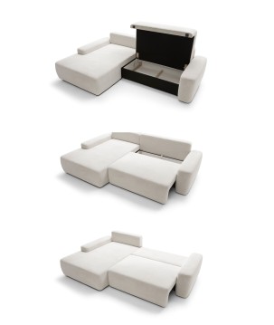 Narożnik BOULI Lewostronny z Elektryczną Regulacją wolnostojący tkanina Raven 21 Biały DOMO HOME