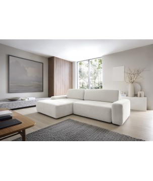 Narożnik BOULI Lewostronny z Elektryczną Regulacją wolnostojący tkanina Raven 21 Biały DOMO HOME