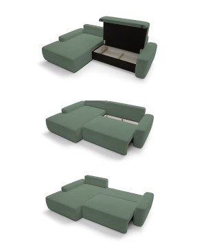 Narożnik BOULI Lewostronny z Elektryczną Regulacją wolnostojący tkanina Raven 77 Zielony DOMO HOME