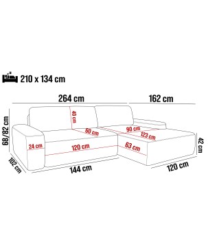 Narożnik BOULI Lewostronny z Elektryczną Regulacją wolnostojący tkanina Raven 06 Popielaty DOMO HOME