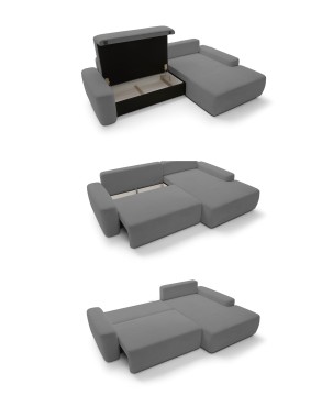 Narożnik BOULI Lewostronny z Elektryczną Regulacją wolnostojący tkanina Raven 10 Szary DOMO HOME