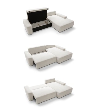 Narożnik BOULI Lewostronny z Elektryczną Regulacją wolnostojący tkanina Raven 21 Biały DOMO HOME