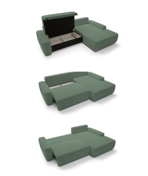 Narożnik BOULI Prawostronny z Elektryczną Regulacją wolnostojący tkanina Raven 77 Zielony DOMO HOME