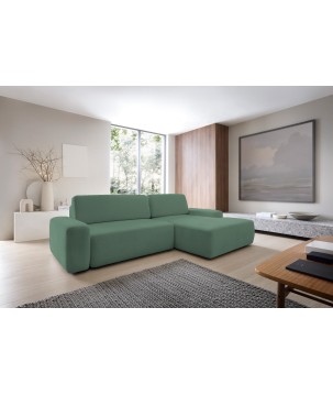 Narożnik BOULI Prawostronny z Elektryczną Regulacją wolnostojący tkanina Raven 77 Zielony DOMO HOME