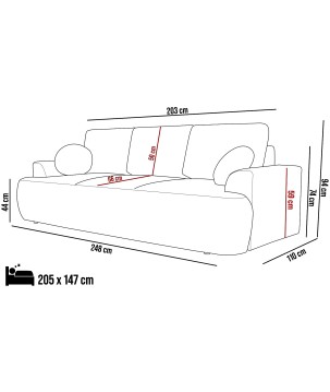 Sofa VELO z funkcja spania i pojemnikiem SZARY CORAL 75