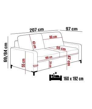 Sofa TINO 160 z funkcja spania System Włoski i pojemnikiem ONTARIO 02 WERSAL