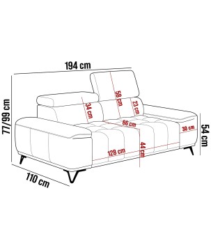 Sofa PALLADIO 2 osobowa z regulowanymi zagłówkami MONOLITH 84 WERSAL