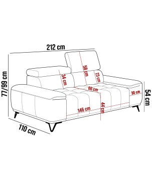 Sofa PALLADIO 3 osobowa z regulowanymi zagłówkami MONOLITH 37 WERSAL
