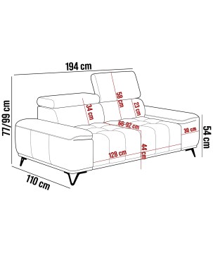 Sofa PALLADIO 2 osobowa z elektrycznym systemem rozkładania siedziska regulowane zagłówki MONOLITH 97 WERSAL