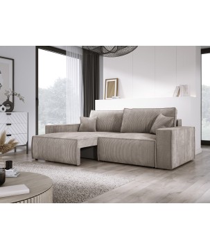 Kanapa KASJO Uniwersalny Sofo-Narożnik z funkcją spania i poduszkami, 2x pojemnik POSO 002 Cappucino DOMOHOME