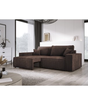 Kanapa KASJO Uniwersalny Sofo-Narożnik z funkcją spania i poduszkami, 2x pojemnik POSO 006 Brązowy DOMOHOME