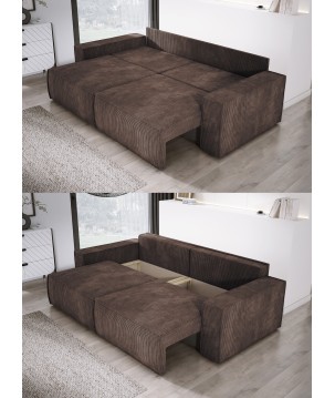 Kanapa KASJO Uniwersalny Sofo-Narożnik z funkcją spania i poduszkami, 2x pojemnik POSO 006 Brązowy DOMOHOME