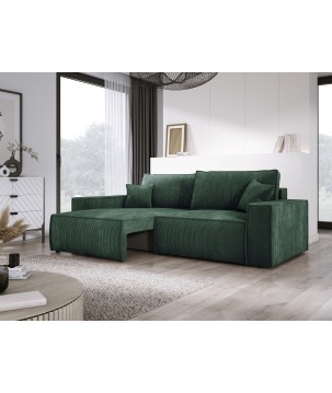 Kanapa KASJO Uniwersalny Sofo-Narożnik z funkcją spania i poduszkami, 2x pojemnik POSO 014 Zielony DOMOHOME