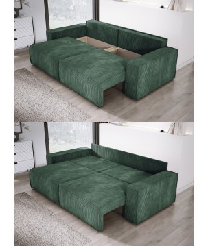 Kanapa KASJO Uniwersalny Sofo-Narożnik z funkcją spania i poduszkami, 2x pojemnik POSO 014 Zielony DOMOHOME
