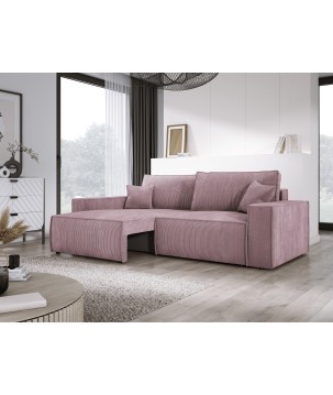 Kanapa KASJO Uniwersalny Sofo-Narożnik z funkcją spania i poduszkami, 2x pojemnik POSO 027 Różowy DOMOHOME