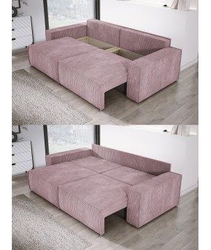 Kanapa KASJO Uniwersalny Sofo-Narożnik z funkcją spania i poduszkami, 2x pojemnik POSO 027 Różowy DOMOHOME